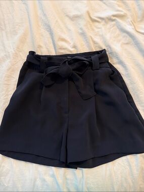 H&M Navy High-Waist Paperbag Tie Shorts